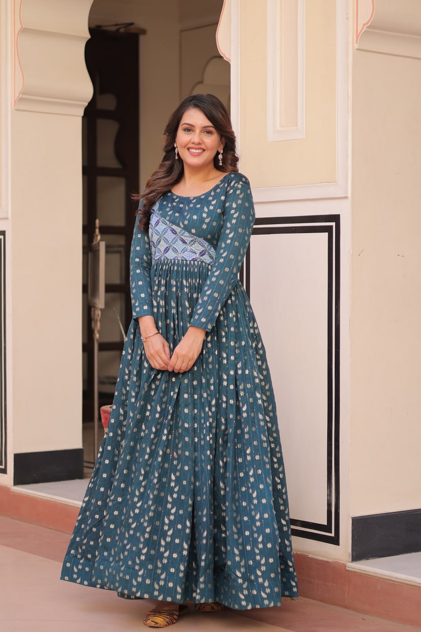 Women's Festive Berry Purple Printed Anarkali Gown with Intricate Zari Work & Embellished Yoke β Perfect for Traditional & Celebration Wear - Image 12