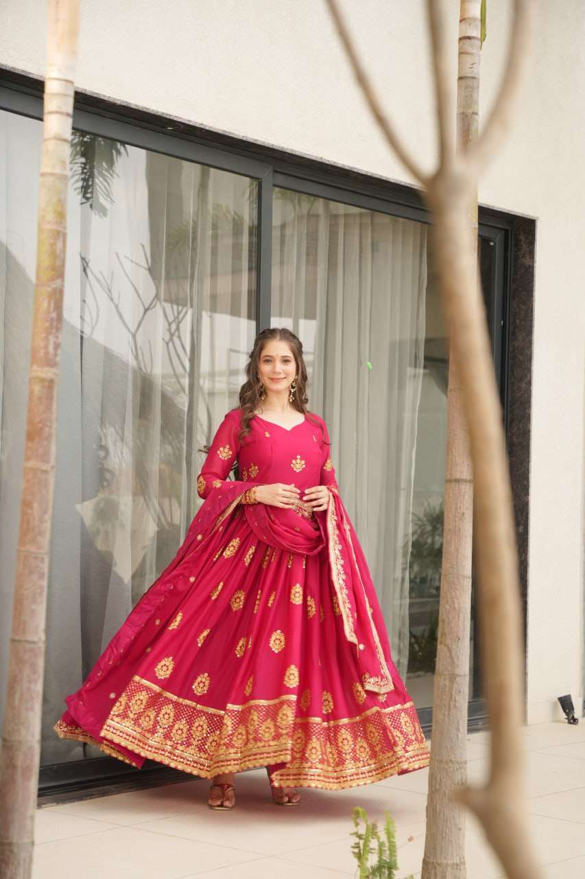 Womenโs Ethnic Anarkali Style Floor-Length Gown in Magenta with Golden Zari Embroidery โ Festive & Wedding Wear - Image 11