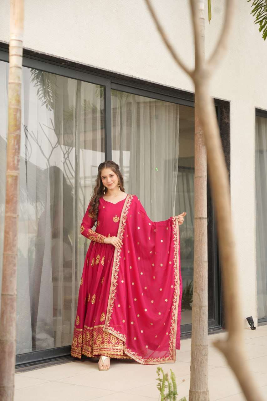 Womenโs Ethnic Anarkali Style Floor-Length Gown in Magenta with Golden Zari Embroidery โ Festive & Wedding Wear - Image 8