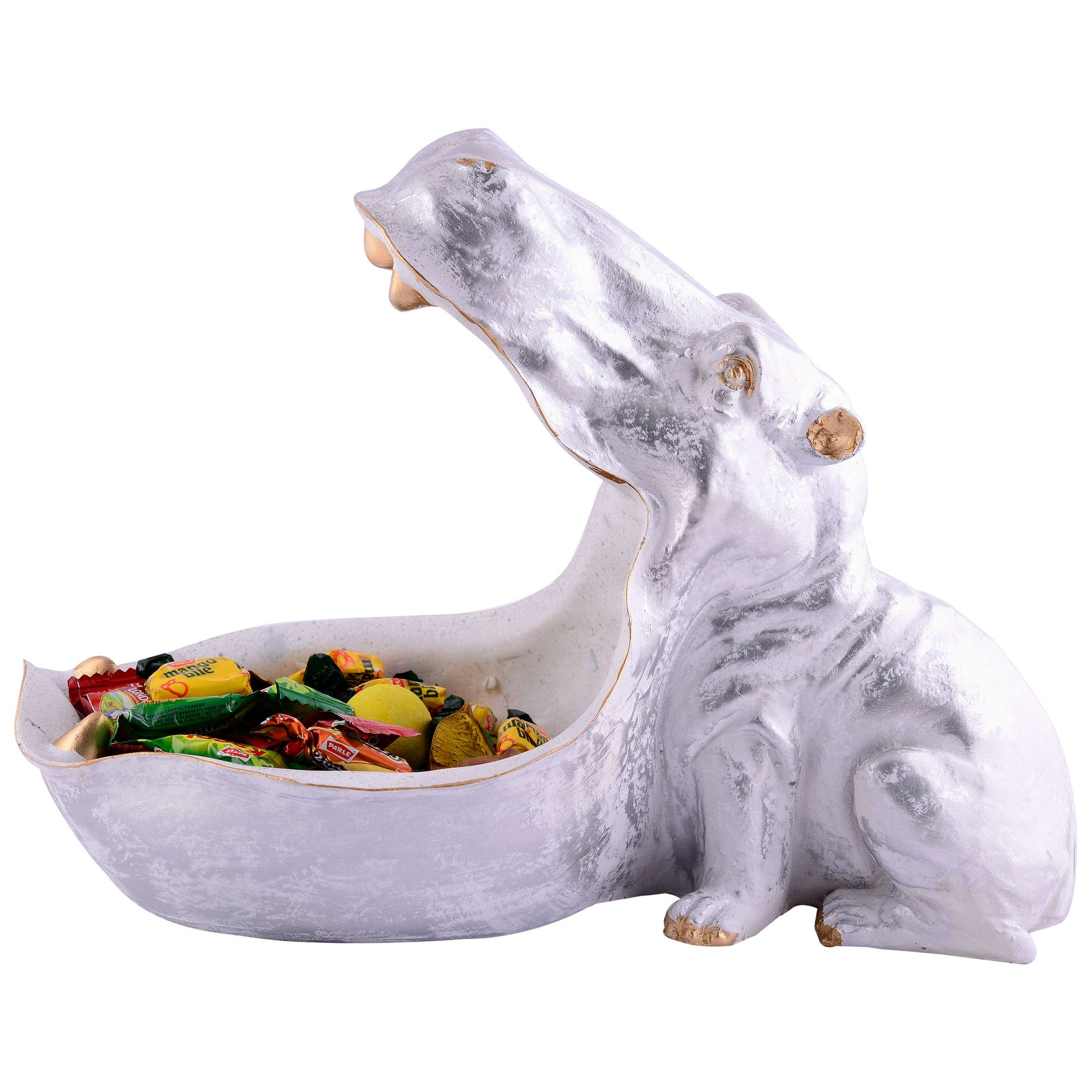 Angry Hippopotamus Mouth Open Face Sculpture Polyresin Hippo Showpiece for Home Decor or Best for Put Any Type Products Wallets, Optical,Watches, Key etc White - Image 2